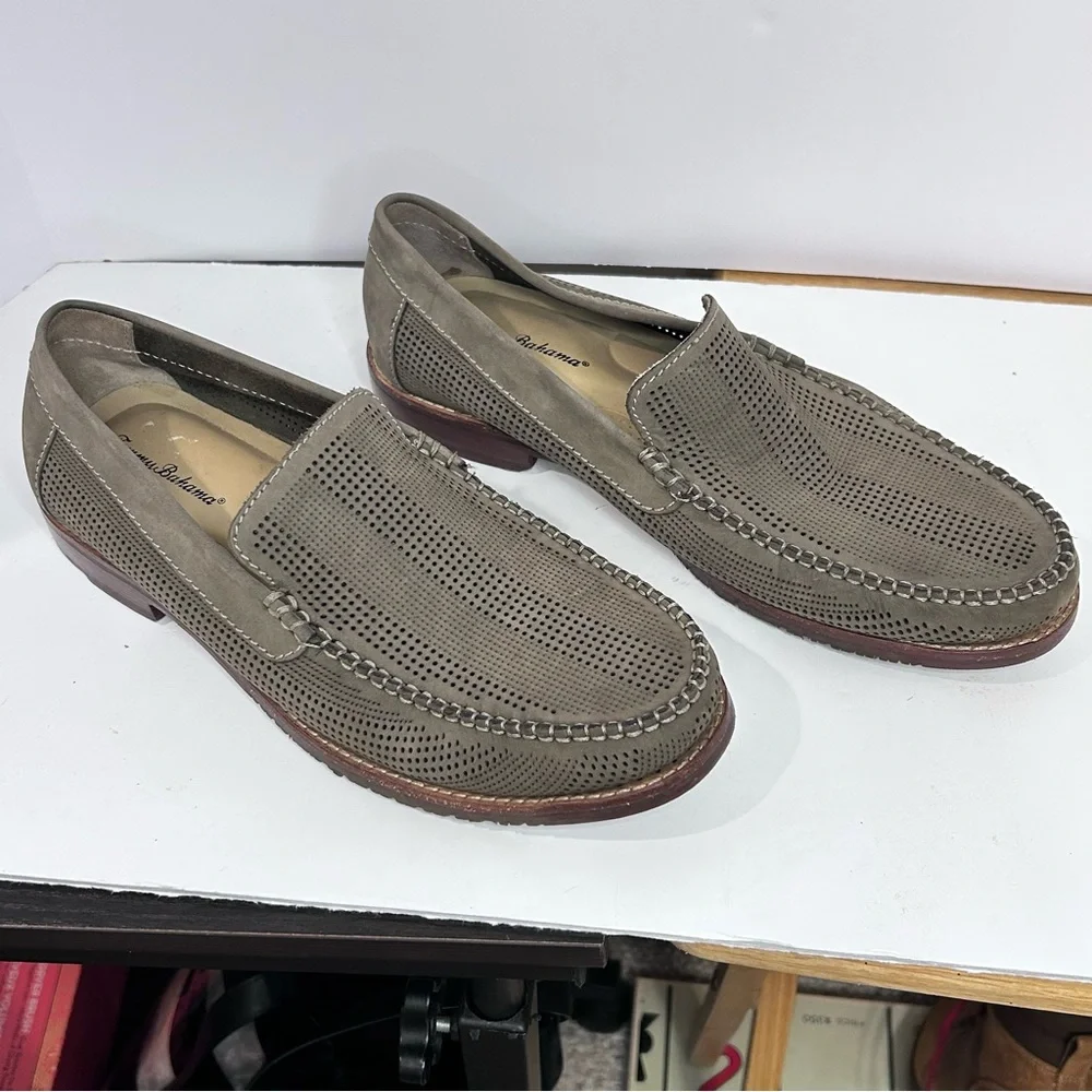 Tommy Bahama Felton Loafer Nubuck Perforated Slip-On Shoes Mushroom Size 8.5D